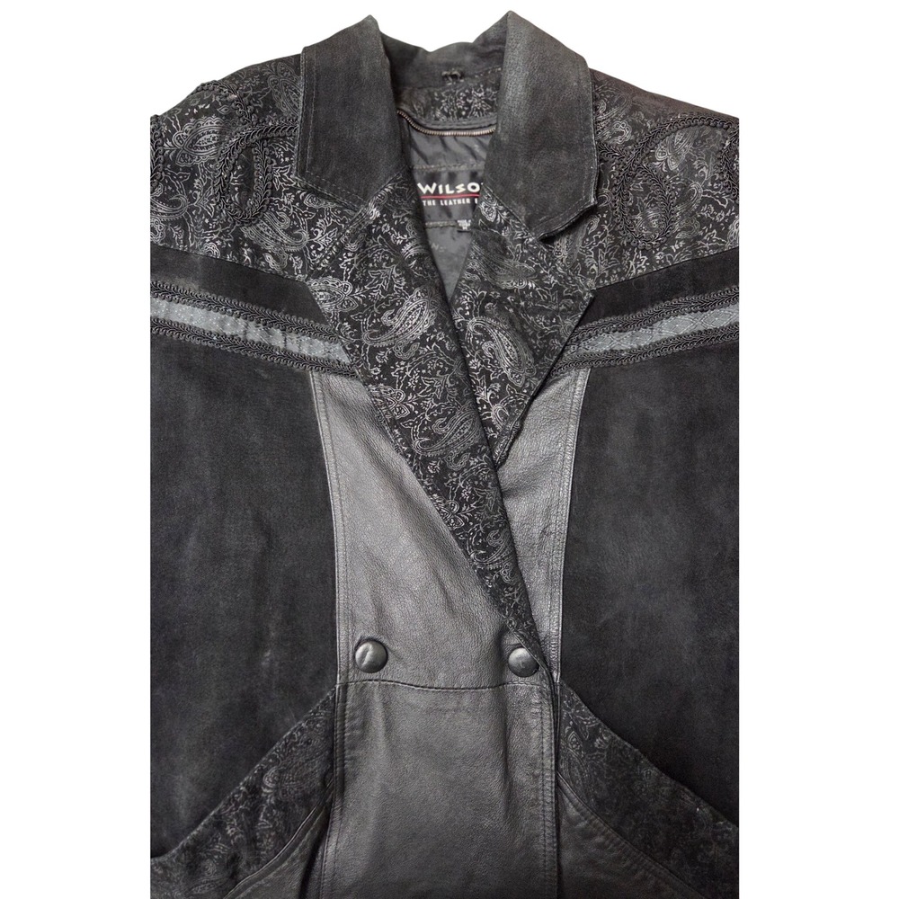 Wilsons Leather Vintage Black Suede Double Breasted 80s 90s Trench Coat Womens M